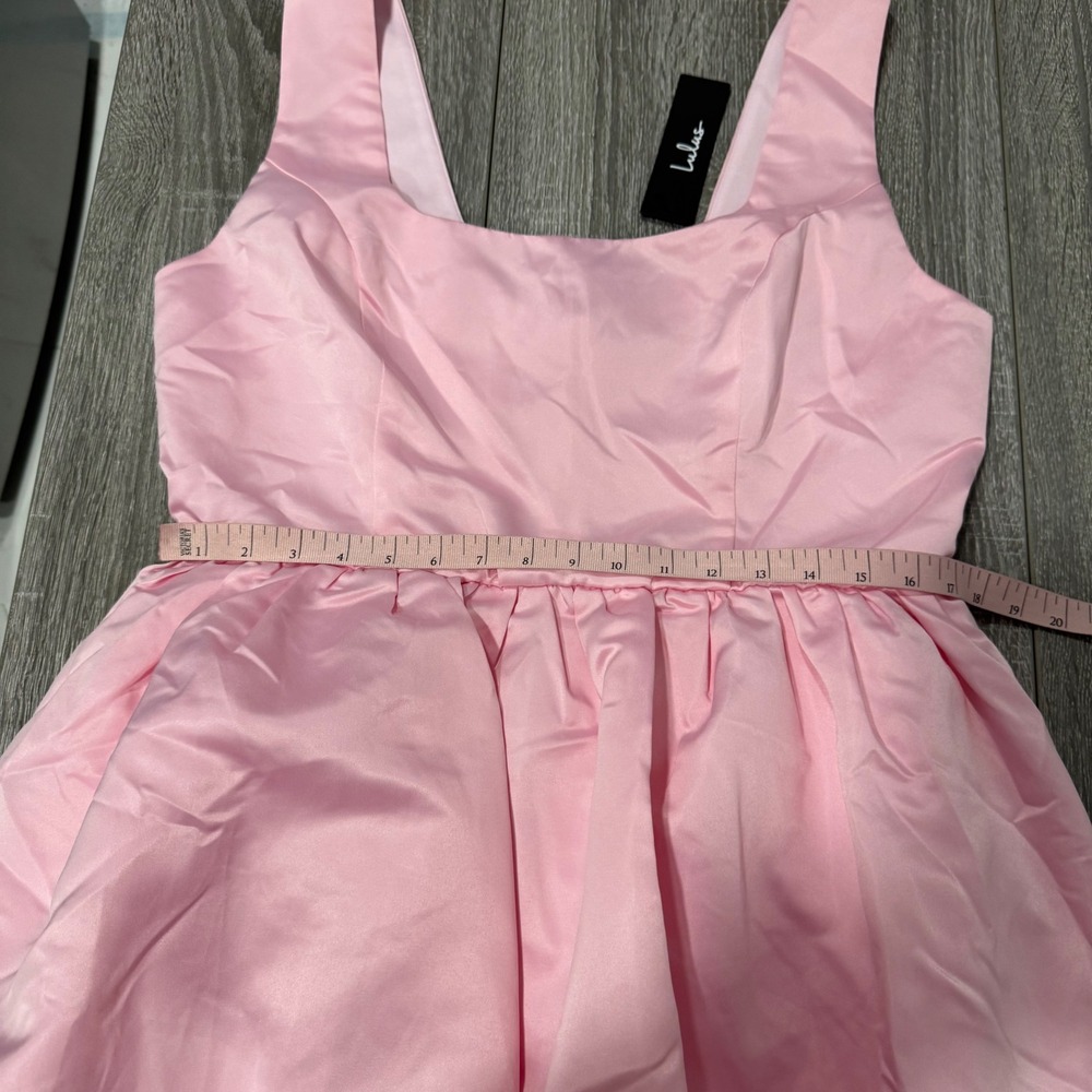 Lulus Pink Satin Bubble Hem Mini Dress Square Neck Sleeveless XL NWT - Picture 8 of 8